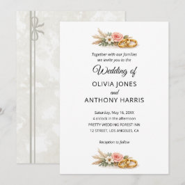 Convite Casamento Floral Boho Rústico em Aquarela
