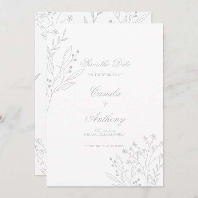 Convite Casamento Floral Boho Silver Corner (Frente/Verso)