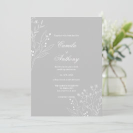 Convite Casamento Floral Boho Silver White Corner
