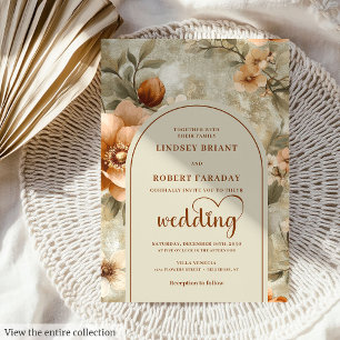 Convite Casamento Floral Boho Terracota Marfim Oliva Vinta