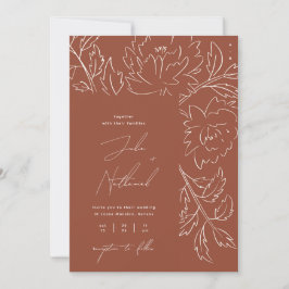 Convite Casamento Floral Boho Terracota Queimado Laranja O
