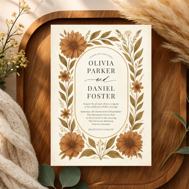 Convite Casamento Floral Boho Terracota Rústico (Criador carregado)