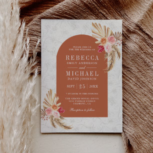 Convite Casamento Floral Boho Terroso Pampas Terracota