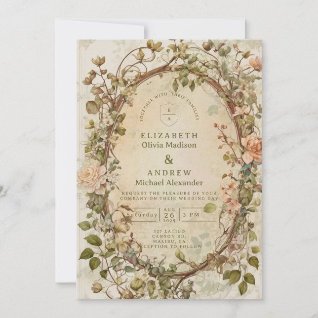 Convite Casamento Floral Boho Tons Terrosos Modernos (Frente)