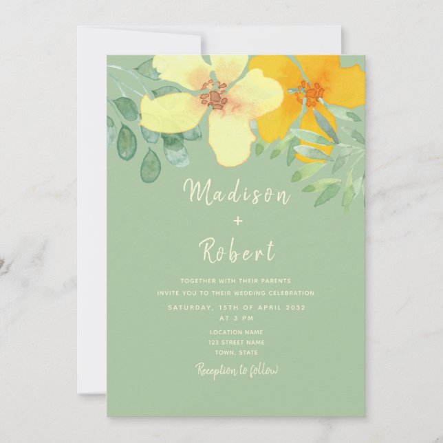 Convite Casamento Floral Boho Verde Sage (Frente)