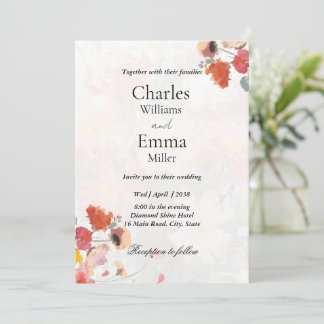 Convite Casamento Floral Boho Vermelho e Rosa Cor-de-Rosa