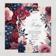 Casamento Floral Boho Vinho Borgonha, Azul Marinho