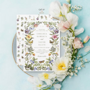 Convite Casamento Floral Boho Vintage Botânico de Flor Sil