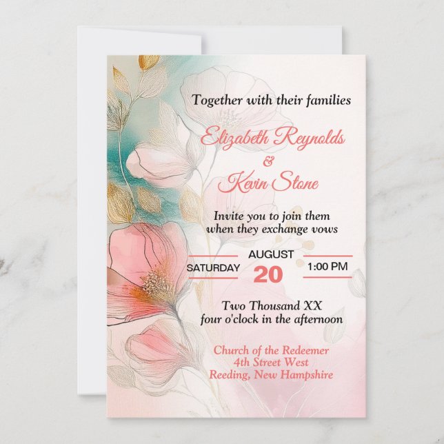 Convite Casamento Floral Bonito (Frente)