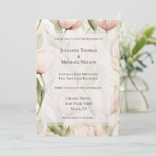 Convite Casamento Floral bonito Com Creme Rosa Tulipas