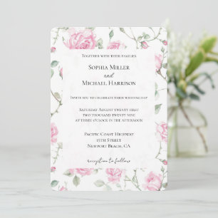 Convite Casamento Floral bonito com Rosas Brancas Rosa Rom