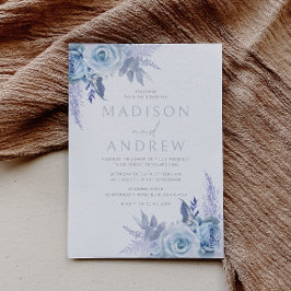 Convite Casamento Floral Bonito, Dusty Blue