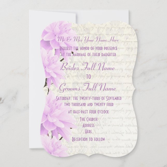 Convite Casamento floral bonito feminino pálido pastel lil (Frente)