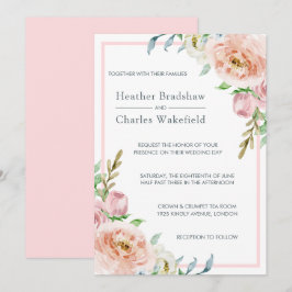 Convite Casamento Floral bonito Pastel Pink Watercolor
