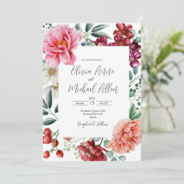 Convite Casamento Floral bonito Pia-Rosa