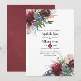 Convite Casamento Floral Bordo e Azul Marinho