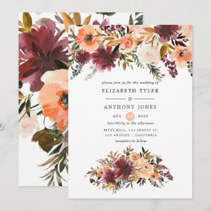 Convite Casamento Floral Bordo em Aquarela