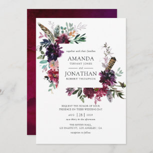 Convite Casamento Floral Bordo Violet Plum Watercolor