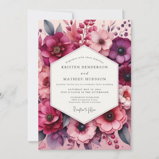 Convite Casamento Floral Borgonha (Frente)