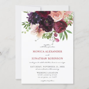 Convite Casamento Floral Borgonha e Rosa V2