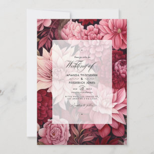 Convite Casamento Floral Borgonha e Rosa Velho