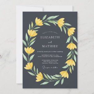 Convite Casamento Floral Botânico Amarelo Carvão