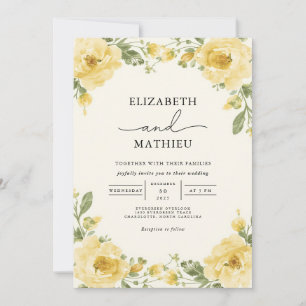Convite Casamento Floral Botânico Amarelo-Elegante