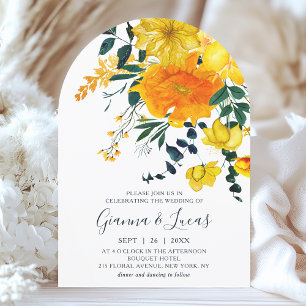 Convite Casamento Floral Botânico Amarelo Elegante