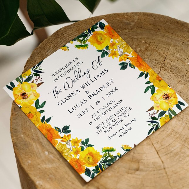 Convite Casamento Floral Botânico Amarelo Elegante (Criador carregado)