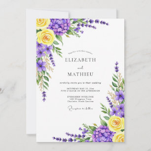 Convite Casamento Floral Botânico Amarelo Lavanda