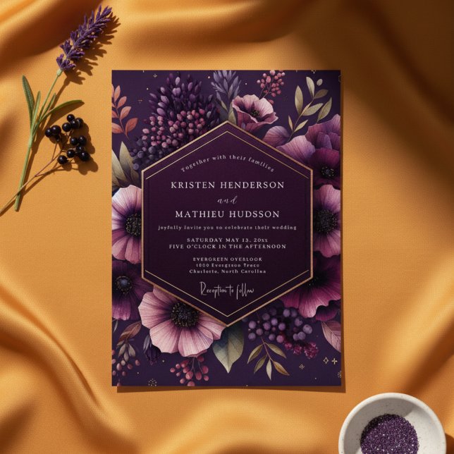 Convite Casamento Floral Botânico Ameixa (Criador carregado)