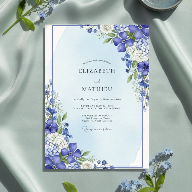 Convite Casamento Floral Botânico Azul (Criador carregado)