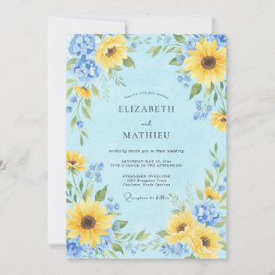 Convite Casamento Floral Botânico Azul Amarelo