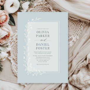 Convite Casamento Floral Botânico Azul Empoeirado