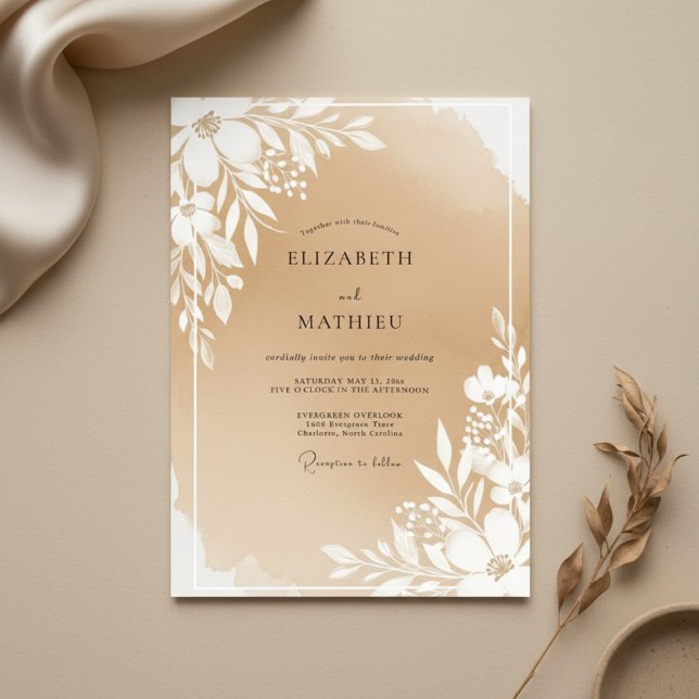 Convite Casamento Floral Botânico Bege (Criador carregado)