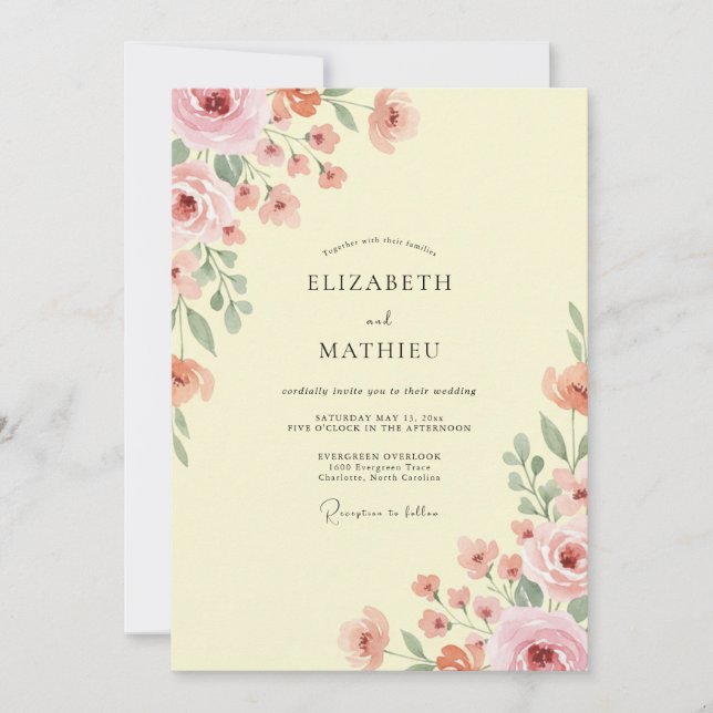 Convite Casamento Floral Botânico Beijo de Limão (Frente)
