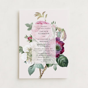 Convite Casamento floral botânico branco-esbranquiçado