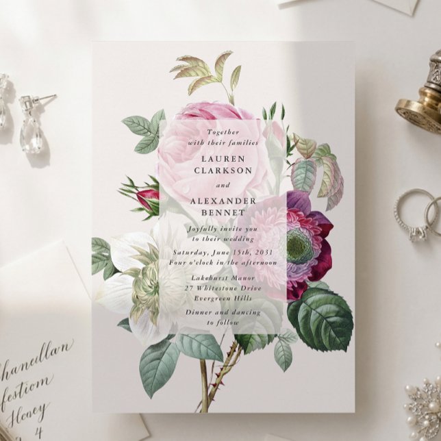 Convite Casamento floral botânico branco-esbranquiçado (Criador carregado)