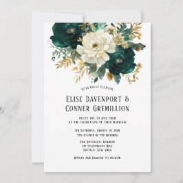 Convite Casamento Floral Botânico Branco Verde Dourado