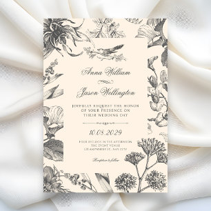 Convite Casamento floral botânico chinês vintage
