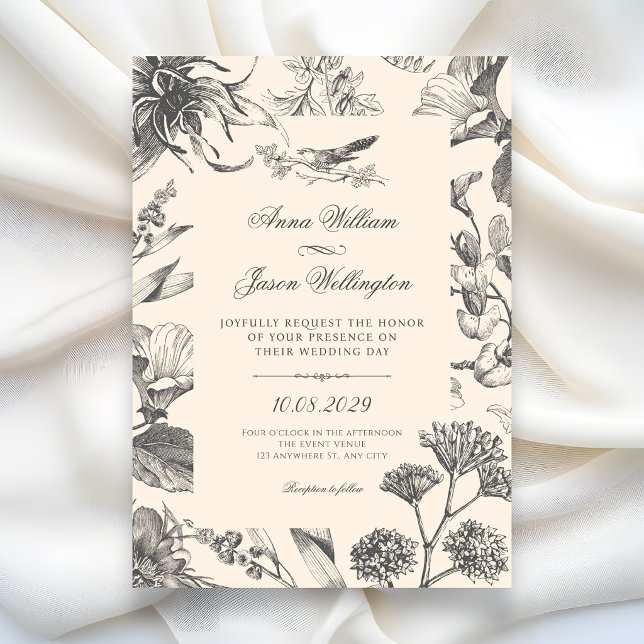 Convite Casamento floral botânico chinês vintage (Criador carregado)