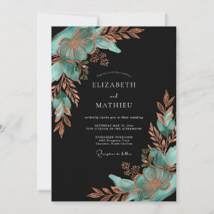 Convite Casamento Floral Botânico Cobre Turquesa