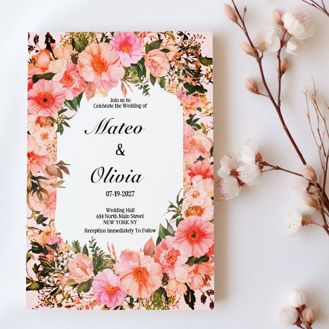 Convite Casamento floral botânico colorido (Botanical colorful blossom floral Wedding )