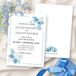 Convite Casamento Floral Botânico com Aquarela Azul Claro