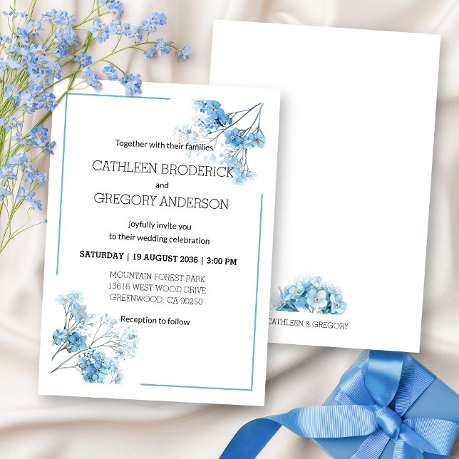 Convite Casamento Floral Botânico com Aquarela Azul Claro (Criador carregado)