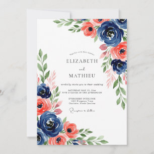 Convite Casamento Floral Botânico Coral Marinho