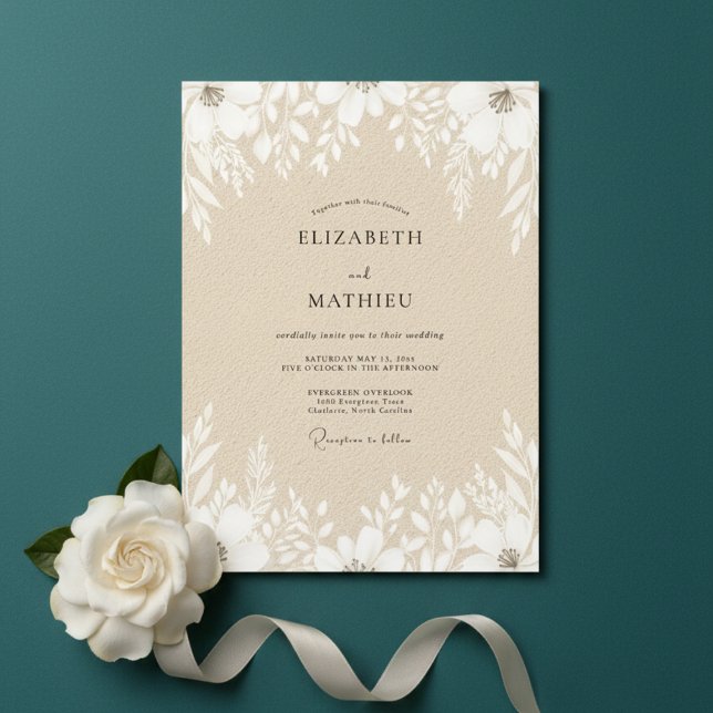 Convite Casamento Floral Botânico Creme (Criador carregado)