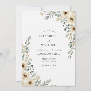 Convite Casamento Floral Botânico Creme