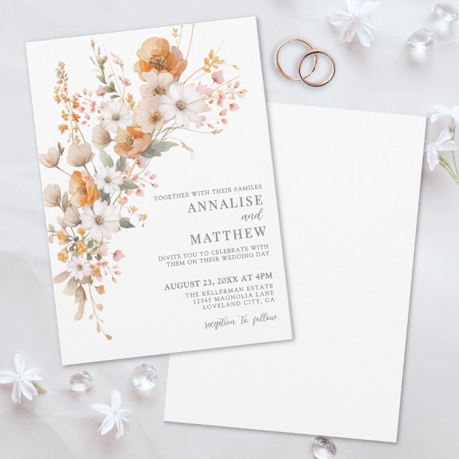 Convite Casamento Floral Botânico de Flor Selvagem Queda E (Elegant Wildflower Fall Botanical Floral Wedding Invitation)