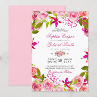 Casamento Floral Botânico de Fúchsia Rosa Rosa Chi